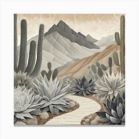Firefly Modern Abstract Beautiful Lush Cactus And Succulent Garden Path In Neutral Muted Colors Of T (3) Canvas Print