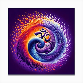 "Cosmic Chant: Om's Vibrant Vortex" - This mesmerizing artwork captures the sacred syllable 'Om' at the heart of a swirling galaxy of colors. The radiant hues of orange and purple symbolize spiritual energy and cosmic mystery, with digital pixels breaking away to suggest the infinite expansion of the universe. It's a visual representation of the sound of the cosmos, the primordial tone that is the foundation of existence. This piece is perfect for meditation spaces or as a vibrant centerpiece in a modern home, inviting viewers to contemplate the union of technology and transcendence. Canvas Print