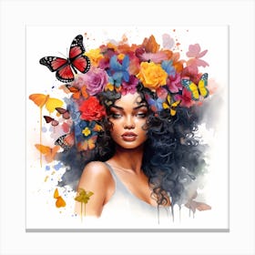 Maraclemente Black Woman Watercolors With Colorful Flowers And Canvas Print