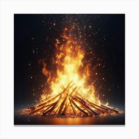 Fire Burning On Black Background Canvas Print