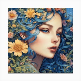 Blue Haired Girl Canvas Print