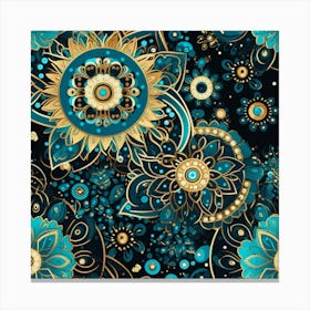 Blue And Gold Floral Pattern Canvas Print