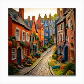 Firefly Claymation, Uk, Street, Houses, Bending, Perspective, Whimsical, Artistic, Detailed, Texture (8) Canvas Print