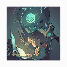 Anime Girl With A Laptop Canvas Print