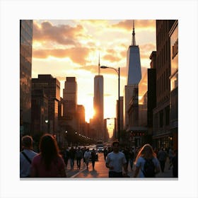 Sunset In New York City Canvas Print