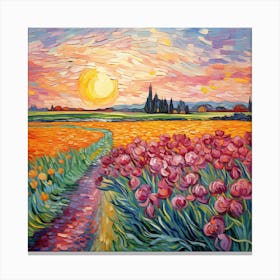 Sunset With Tulips Canvas Print