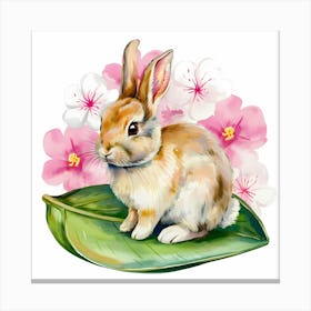 Watercolor Bunny On A Leaf Canvas Print