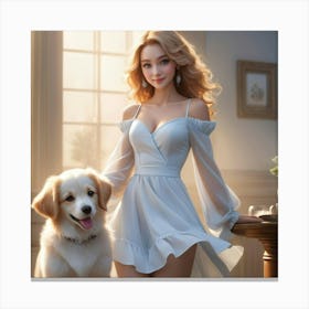 Girl With A Dog 7 Canvas Print