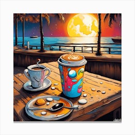 Moonlit Aromas Of Coffee And Desert Dreams By The Beach Canvas Print