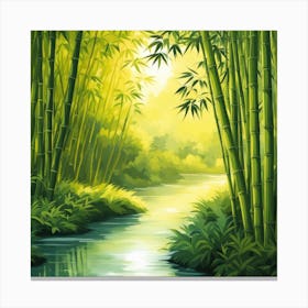 A Stream In A Bamboo Forest At Sun Rise Square Composition 428 Canvas Print