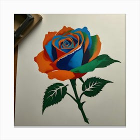 A Stencil Sketch Of A Red Blue Orange And Green Rose 3 Canvas Print