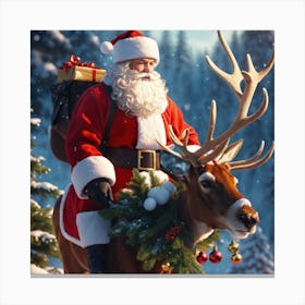 Santa Claus Riding A Deer Canvas Print