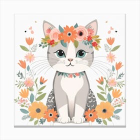 Floral Baby Cat Nursery Illustration (11) Canvas Print