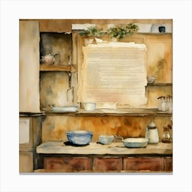Watercolor Of A Kitchen 4 Canvas Print