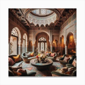 The dining hall in the middle of a traditional Moroccan house 5 Canvas Print