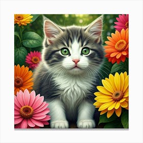 Cat With Flowers Canvas Print