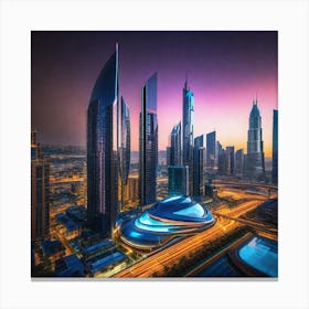 Dubai Skyline At Dusk 2 Canvas Print