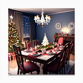Decorated Christmas Table In Living Room (1) Canvas Print