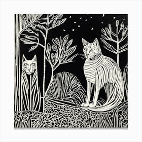 Abstract Cat Linocut Illustration Canvas Print