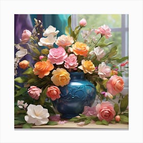 Roses In A Vase Canvas Print