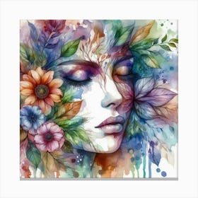 Woman'S Face With Flowers Canvas Print