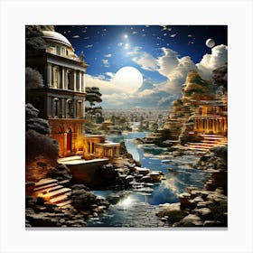 City At Night, Modern And Classical Art Elements art print 1 Canvas Print