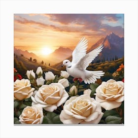Dove And white Roses Canvas Print