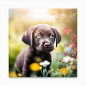 Black Lab Puppy In The Garden Canvas Print
