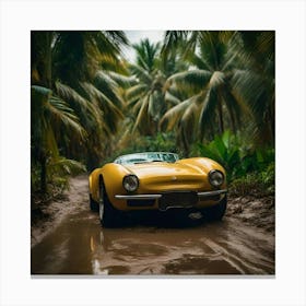  Yellow car in The Rain Canvas Print