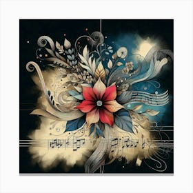 Music Notes And Flowers Canvas Print