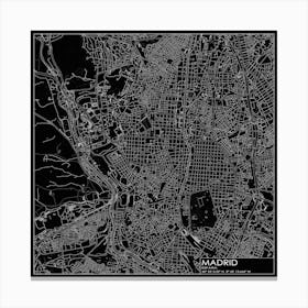 Madrid España city map white on black blueprint design Stampe su tela