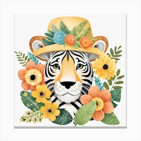 Floral Cute Baby Lion Nursery Illustration (6) Canvas Print
