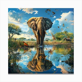 Elephant In The Water Canvas Print