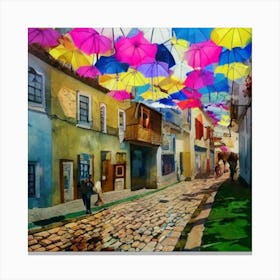 Umbrellas In The Street Canvas Print