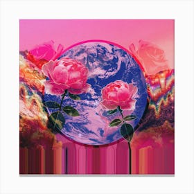 Psychedelic Earth Rose Collage Square Canvas Print