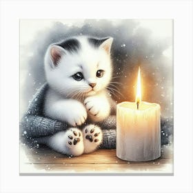 Little Kitten With A Candle Canvas Print