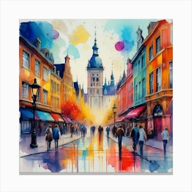 Watercolor Of A City Street Canvas Print