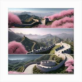 Split Sceneries PInk Great Wall Of China Landscape Canvas Print