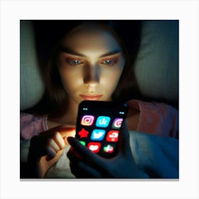 Portrait Of A Young Woman Looking At Her Phone Canvas Print