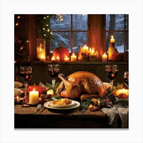 An Inviting Feast Unfolds In A Homey Abundant Setting Right At The Center A Roasted Turkey Radiati 2 1 Canvas Print