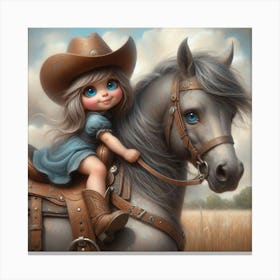 Little Cowgirl Riding Horse Canvas Print