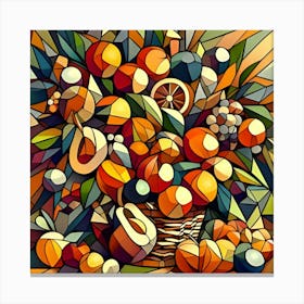 A Cubist Still Life Featuring Fruit On A Tree Canvas Print