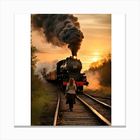 Steam Train At Sunset Canvas Print