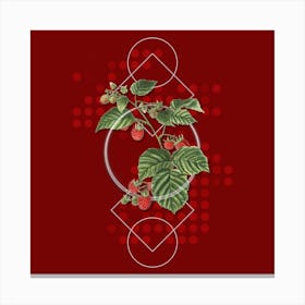 Vintage Raspberry Botanical with Geometric Line Motif and Dot Pattern Canvas Print