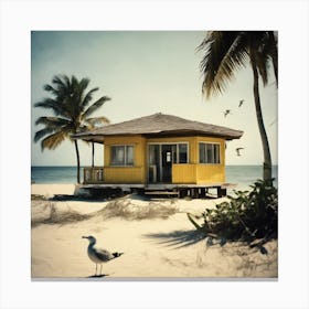 Yellow House On The Beach Canvas Print