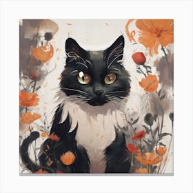 Cat In Flowers Canvas Print