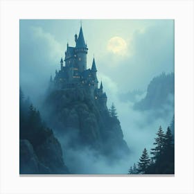 Wizard’S Tower Surrounded By Mystical Fog, Watercolor 1 Canvas Print