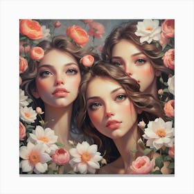 Three Girls With Roses Canvas Print