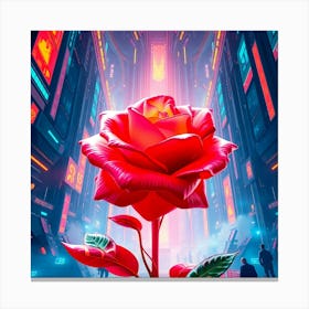 A 3d Rose In A Grand Epic Scene, Bright Vibrant Colors, Massive Scale, Heroic Elements, Modern Future Setting, Epic Lens Glow Lighting, Lively And Energetic Canvas Print