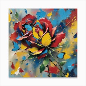 Red Rose With Butterflies Canvas Print